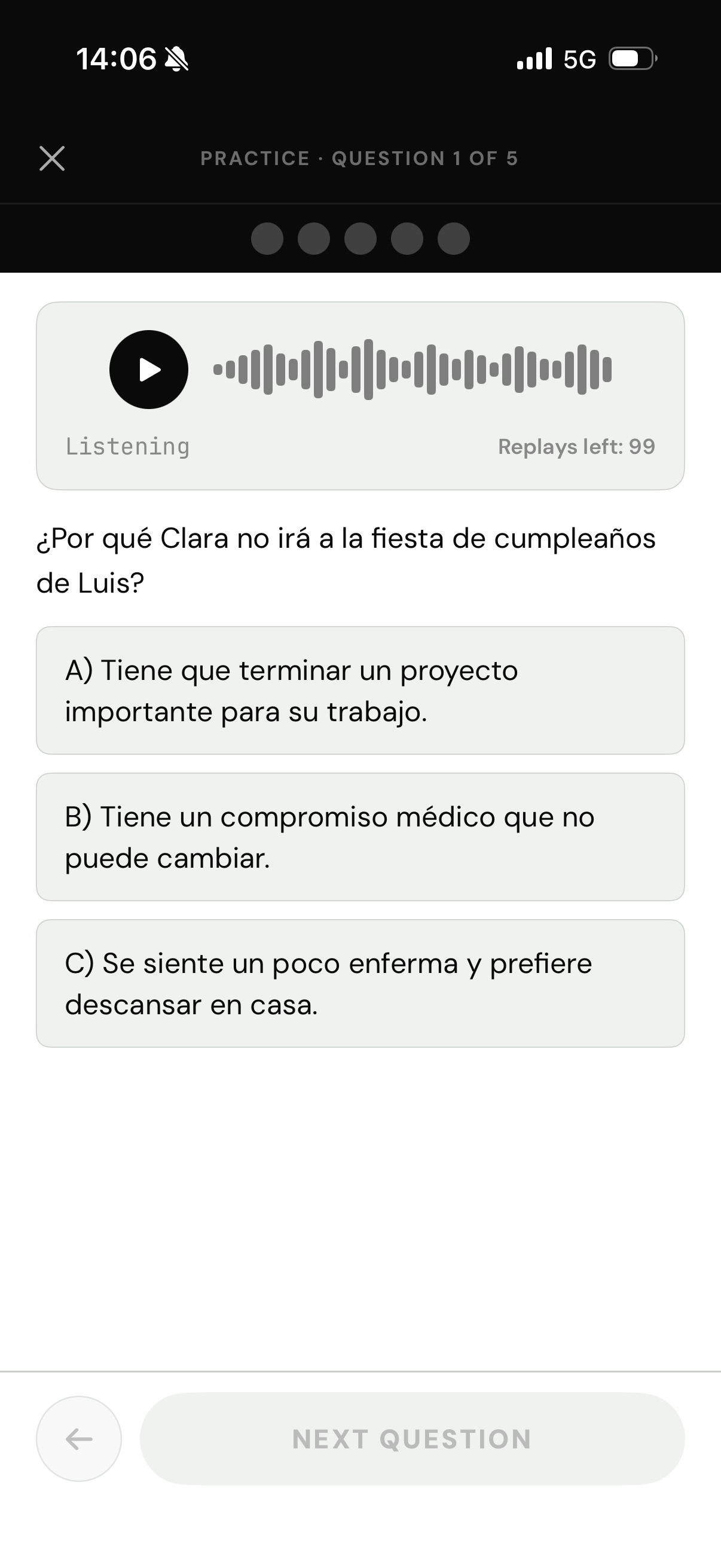 Pregunta de práctica DELE A1